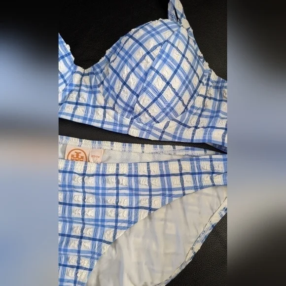NWOT Tory Burch Blue and White Plaid Bikini X-Small - Picture 6 of 7